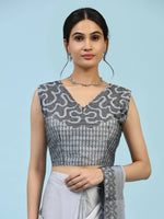 Thumbnail for Grey Ombre Satin Georgette Plain Ready to wear Saree with stitched Blouse - Vrinda - Distacart