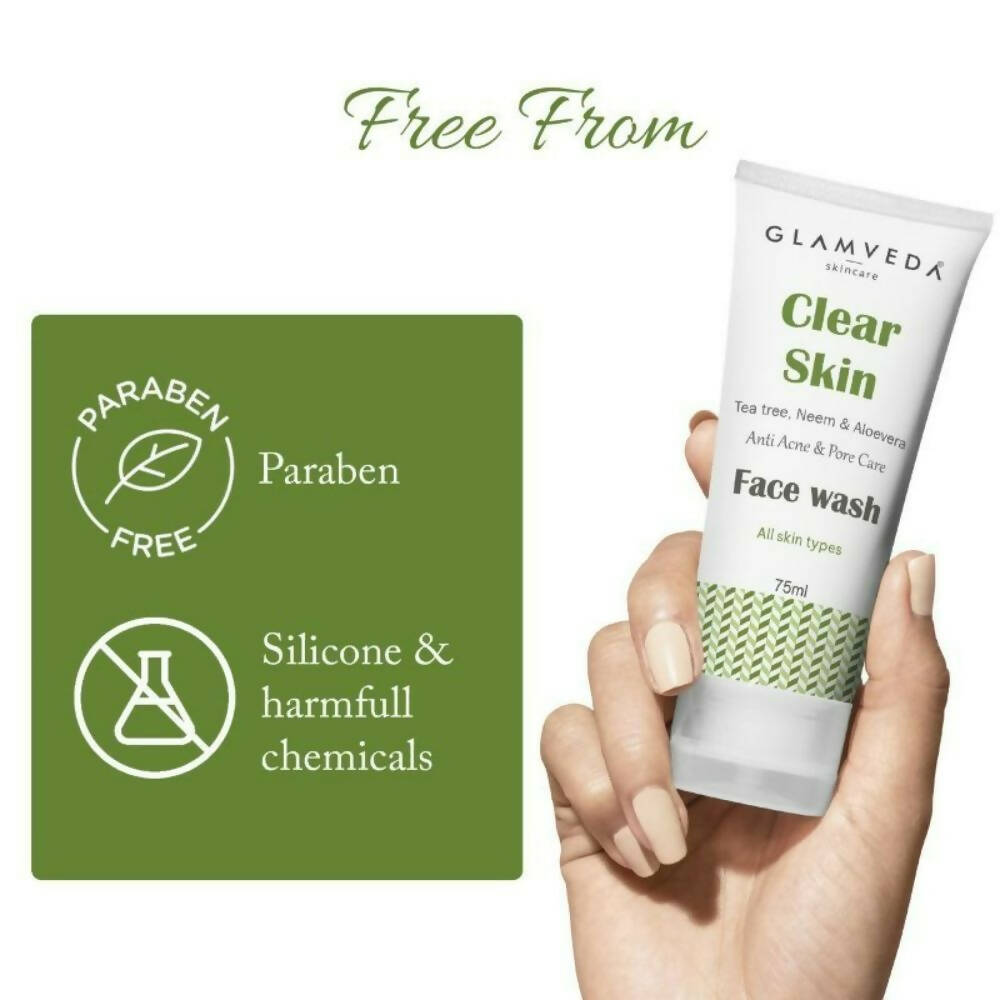 Glamveda Clear Skin Tea Tree, Neem & Aloe Anti Acne Face Wash - Distacart