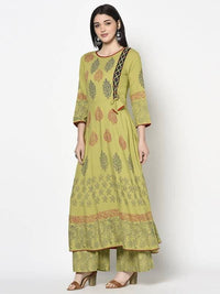 Thumbnail for Aniyah Rayon Parrot Green Color Block Print Anarkali Kurta (AN-195K)