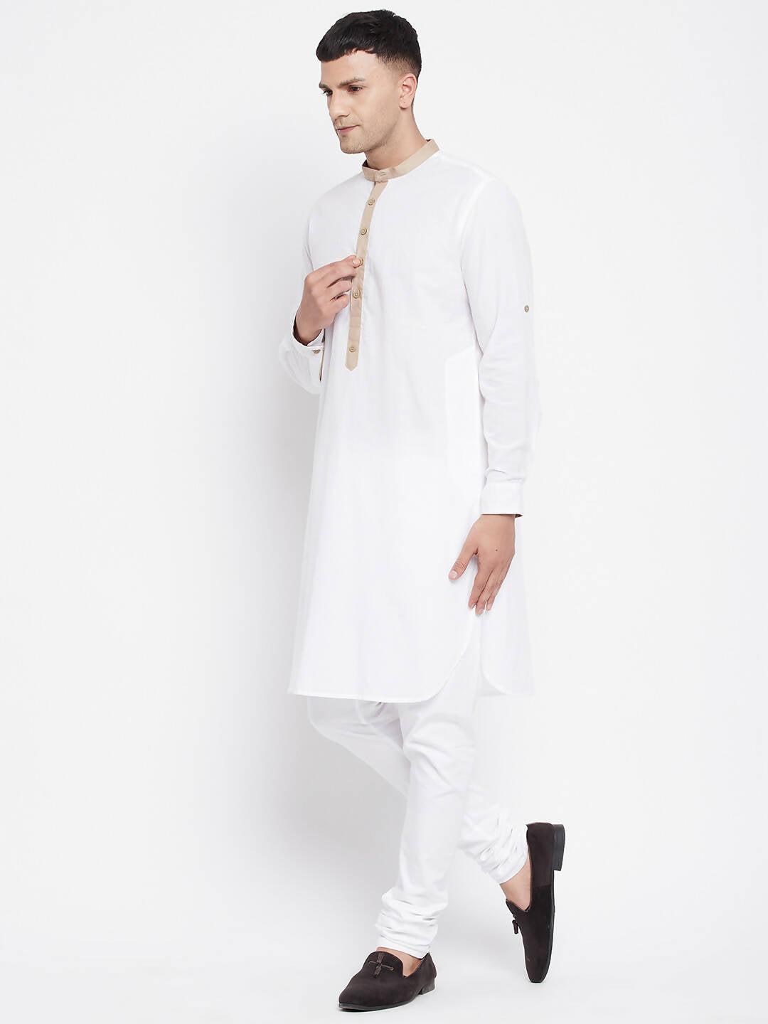 Even Apparels Beige Color Pure Cotton Men's Kurta With Band Collar - Distacart