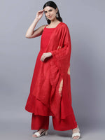 Thumbnail for Myshka Women Red High Slit Kurta with Palazzos With Dupatta - Distacart
