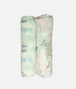 Thumbnail for Kindermum Organic Cotton Muslin Swaddle Blanket 100 Cm X 100 Cm - Set Of 2 - Jungle Safari And Tiny Animals - Distacart