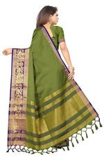 Thumbnail for Vamika Banarasi Cotton Silk Weaving Green Saree (DOCTOR MOR GREEN)