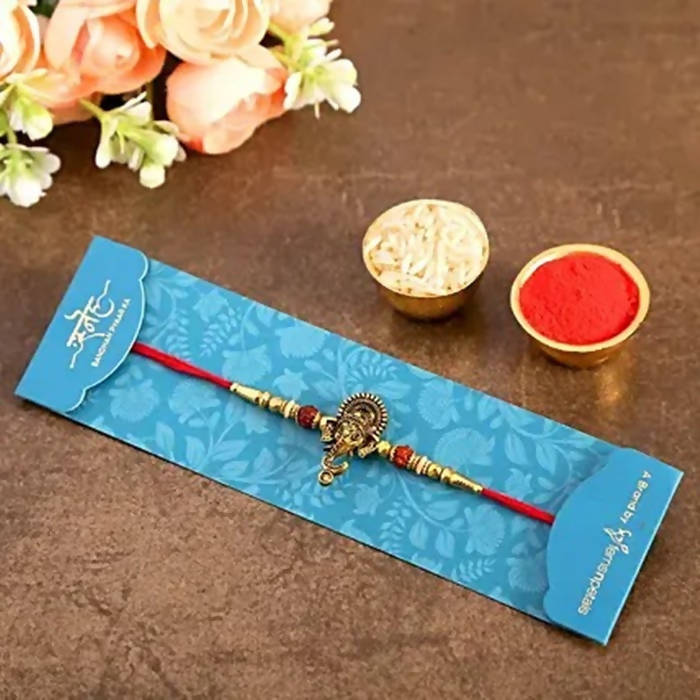 Lord Ganesha Rudraksha Rakhi & Almonds - Distacart