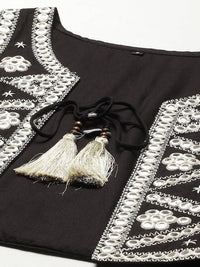 Thumbnail for Yufta Women A-Line Black Dress With White Embroidered Jacket