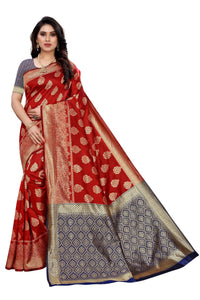 Thumbnail for Vamika Banarasi Jacquard Weaving Red Saree (Dangal Red)