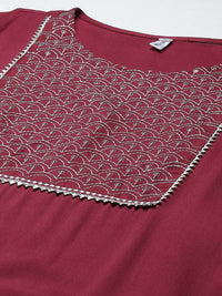 Thumbnail for Yufta Women Burgundy Yoke Design Regular Sequinned Kurta with Palazzos & With Dupatta