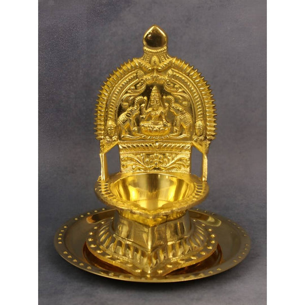 Spillbox Gold Toned Kamachi Diya With Plate Pooja Essentials - Distacart