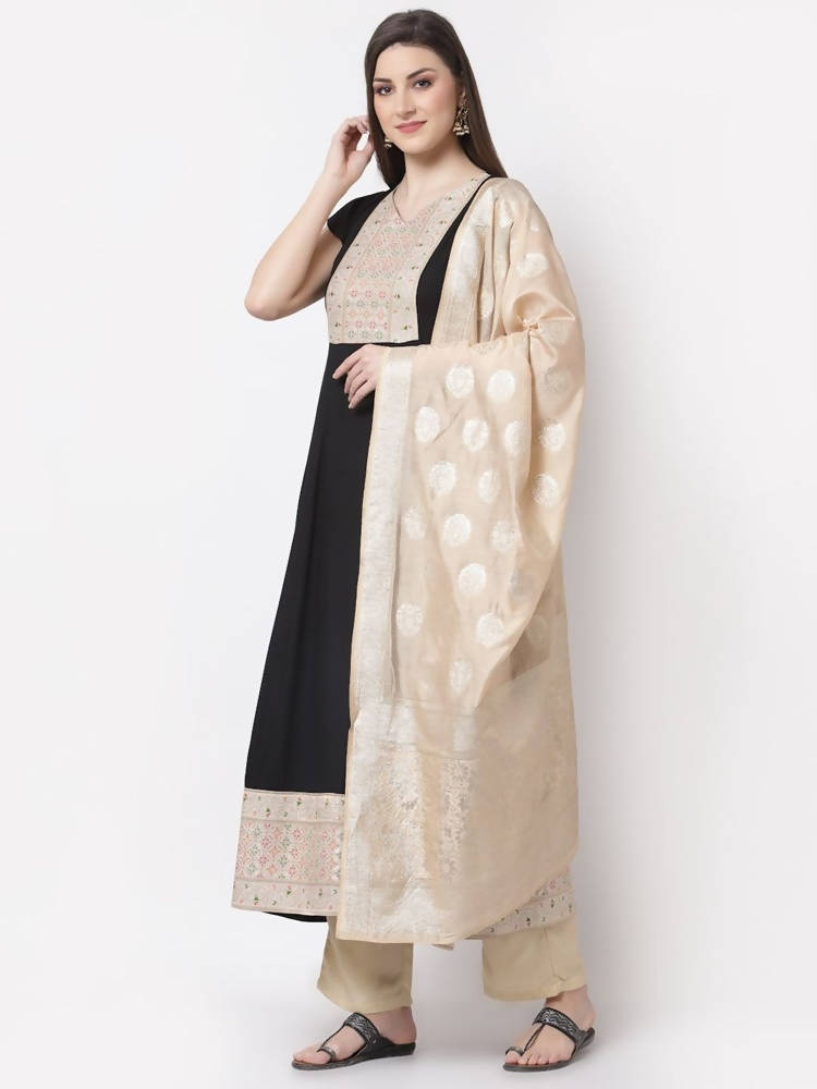 Myshka Black Color Rayon Embroidered Half Sleeve Anarkali Kurta With Dupatta