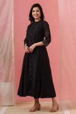 Thumbnail for Juniper Womens Black Chanderi Solid Kalidar Kurta - Distacart