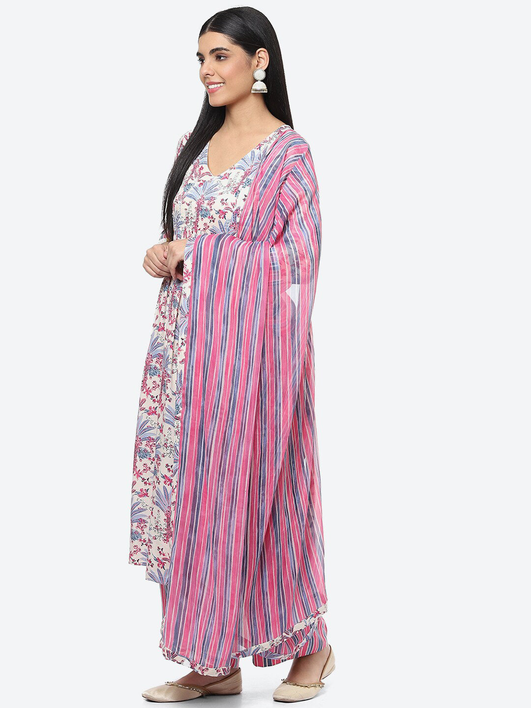Biba Ethnic Motifs Printed Kurta with Palazzos & With Dupatta - Distacart