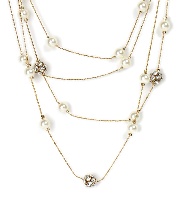 Gold-Plated Alloy Pearl And Stones Ball Necklace - The Pari - Distacart