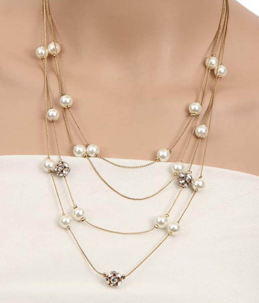 Gold-Plated Alloy Pearl And Stones Ball Necklace - The Pari - Distacart
