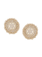 Thumbnail for Shoshaa off-White Gold Plated Kundan Studded & Beaded Circular Drop Earrings - Distacart