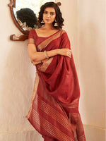 Thumbnail for Tikhi Imli Maroon & Gold Toned Zari Woven Design Saree - Distacart