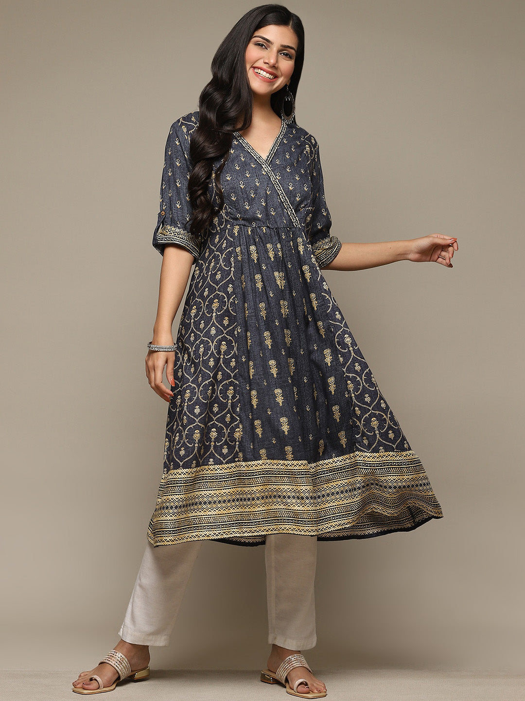Biba Ethnic Motifs Printed Anarkali Kurta - Distacart
