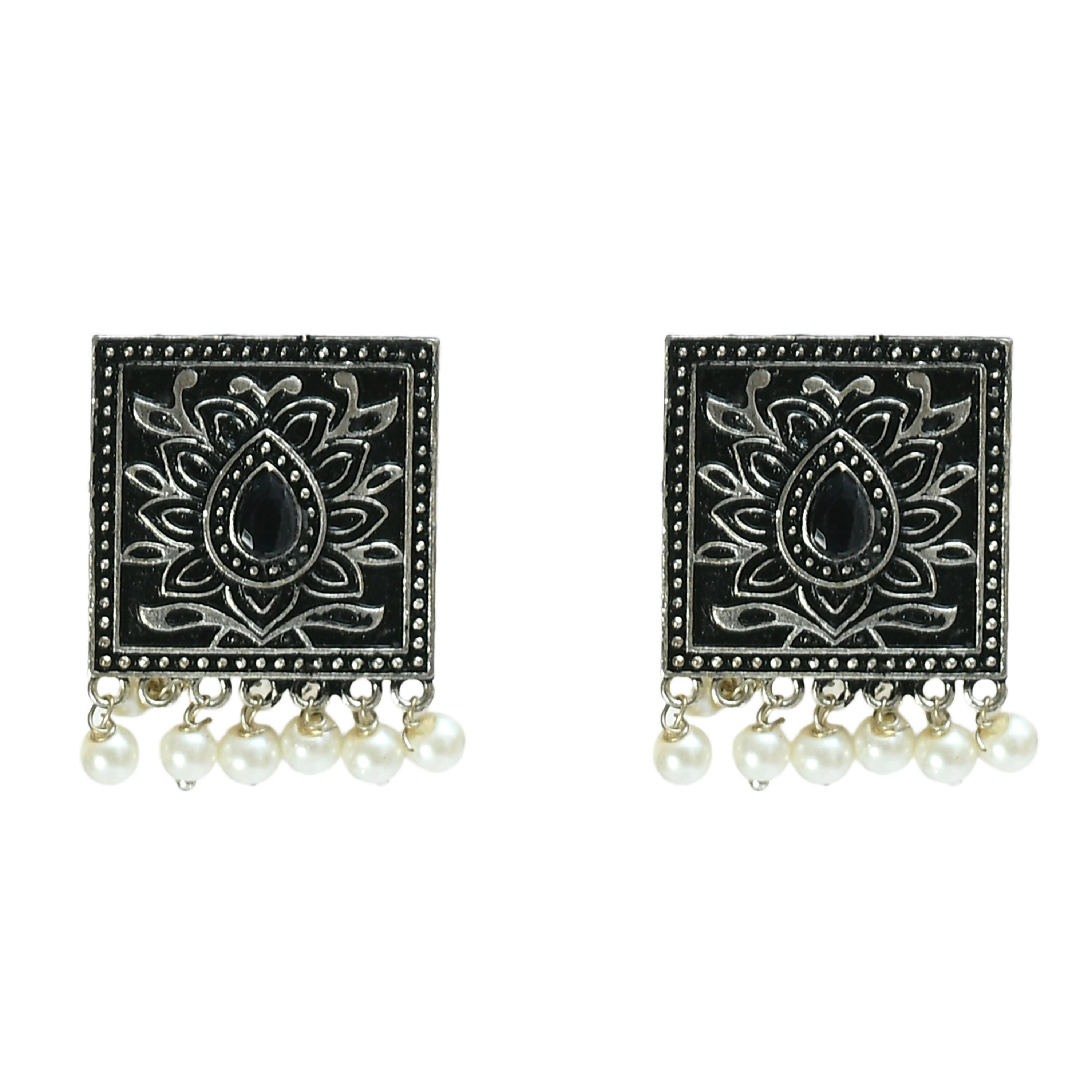 Mominos Fashion Johar Kamal Statement Silver-Plated Brass Finish Kundan/Pearls Choker For Women (Black) - Distacart