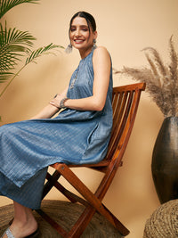 Thumbnail for InWeave Women's Blue Lurex Short Pallazo Kurta Set - Distacart