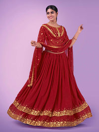 Thumbnail for Myra Red Georgette Embroidered Designer Lehenga - Distacart