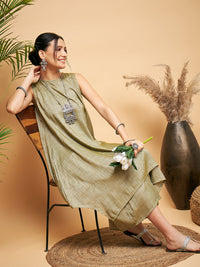 Thumbnail for InWeave Women's Olive Lurex Short Pallazo Kurta Set - Distacart