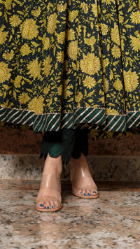 Thumbnail for Pomcha Jaipur Idika Green Hand Block Anarkali Set - Distacart