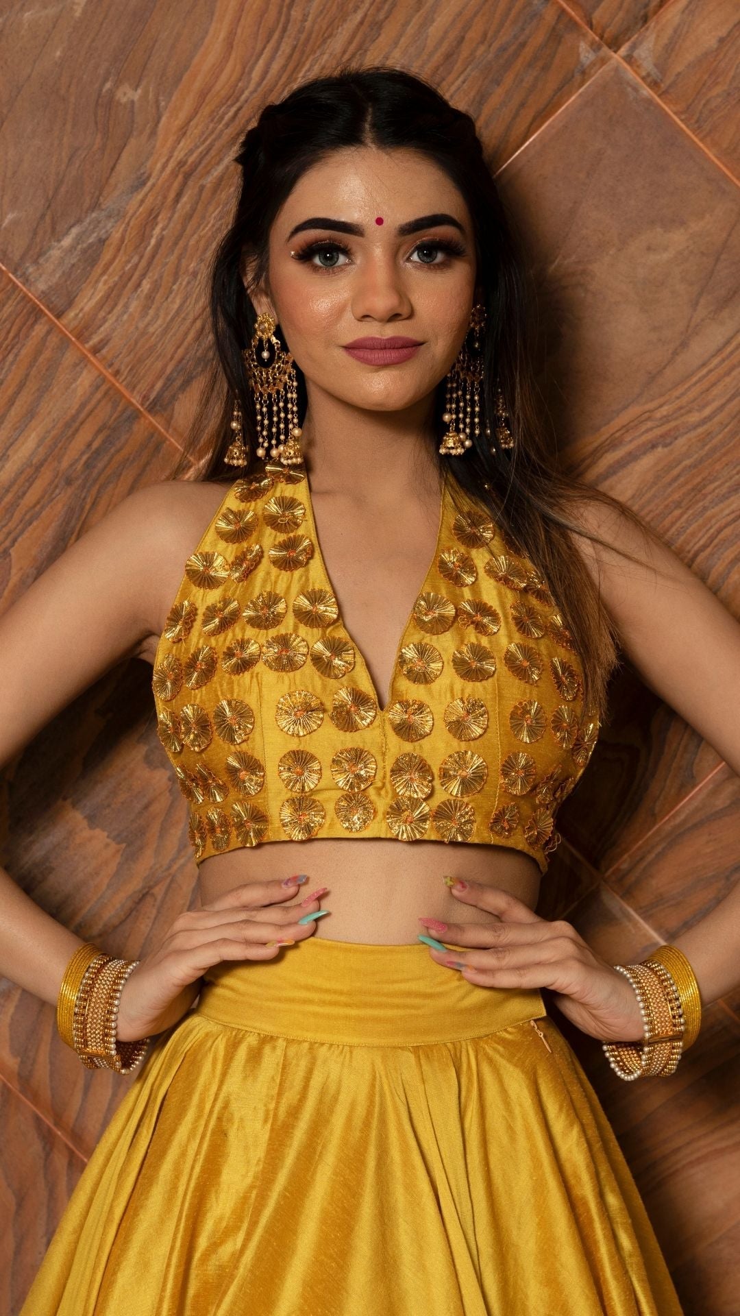 Pomcha Jaipur Rabia Yellow Cotton Silk Lehenga Set - Distacart