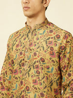 Thumbnail for Manyavar Floral Printed Printed Mandarin Collar Thread Work Kurta & Pyjamas - Distacart