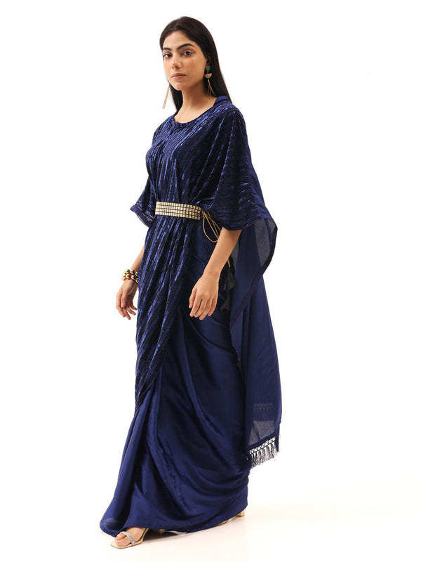 Tikhi Imli Striped Velvet Kaftan Saree - Distacart