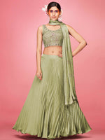 Thumbnail for Myra Olive Art Silk Embroidered Designer - Distacart