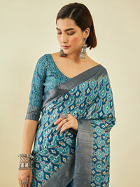 Thumbnail for Soch Zari Silk Blend Ikat Saree - Distacart