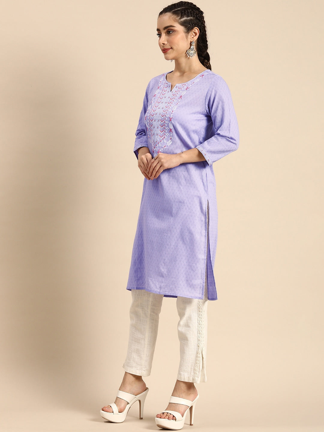 Sangria Women Lavender Yoke Design Kurta - Distacart
