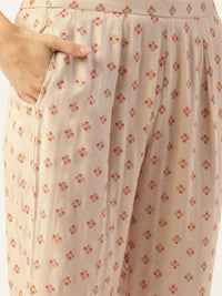 Thumbnail for HERE&NOW Women Cream-Coloured Floral Embroidered Kurta with Trousers - Distacart