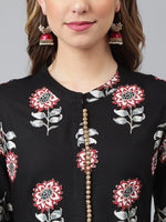 Thumbnail for Khushal K Women Black Floral Printed Gotta Patti Kurta with Trousers & With Dupatta - Distacart