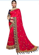 Thumbnail for Vamika Red Embroidery Sana Silk Saree - Distacart