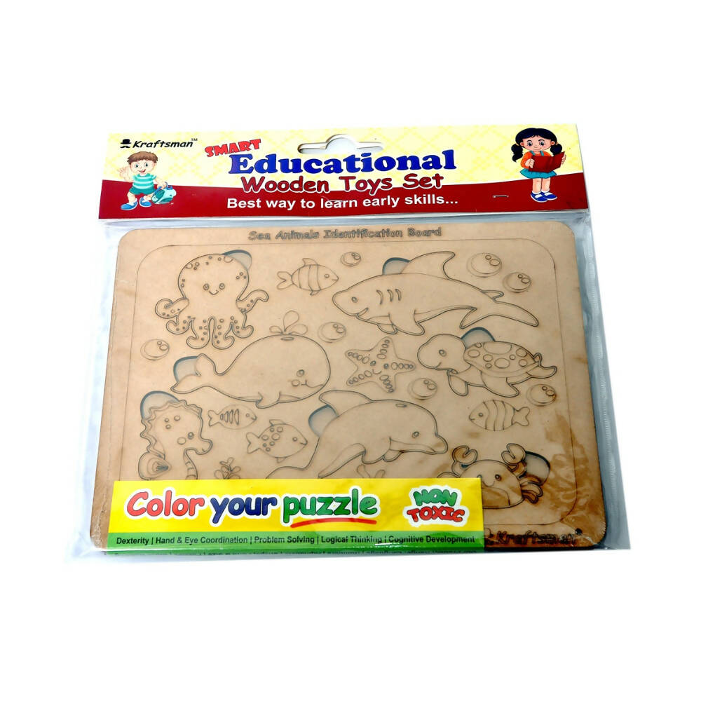 Kraftsman Sea Animals Identification Puzzle Board | Color Kit Included - Distacart