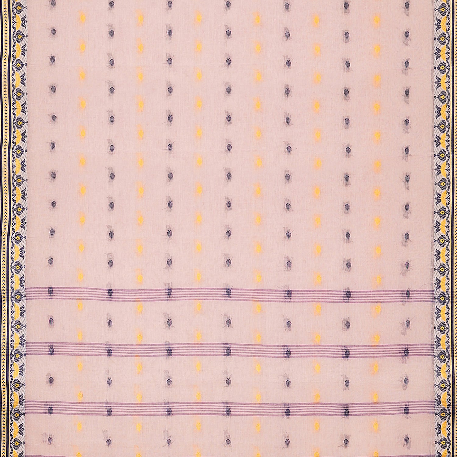 Exclusive Collection 100% Pure Cotton Cream Tant Saree With Hand Weaving Work - Distacart