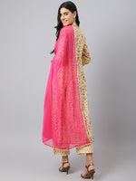 Thumbnail for Khushal K Floral Printed A-Line Gotta Patti Pure Cotton Kurta with Palazzos & Dupatta - Distacart