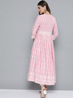 Thumbnail for HERE&NOW Women Pink & White Ethnic Motifs Printed Anarkali Kurta - Distacart