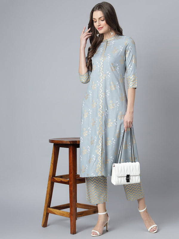 Khushal K Floral Printed Mandarin Collar Kurta with Palazzos - Distacart