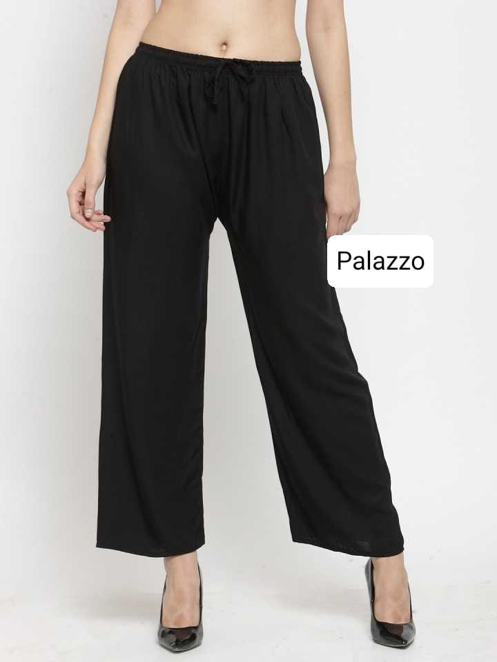 PAVONINE Black Color Straight Fit Rayon Fabric Palazzo For Women - Distacart