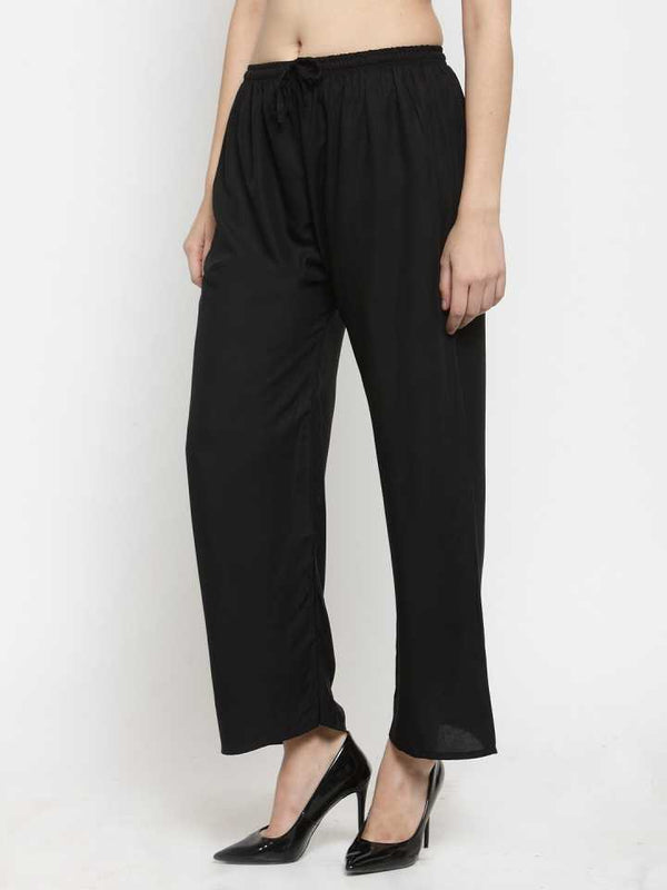 PAVONINE Black Color Straight Fit Rayon Fabric Palazzo For Women - Distacart