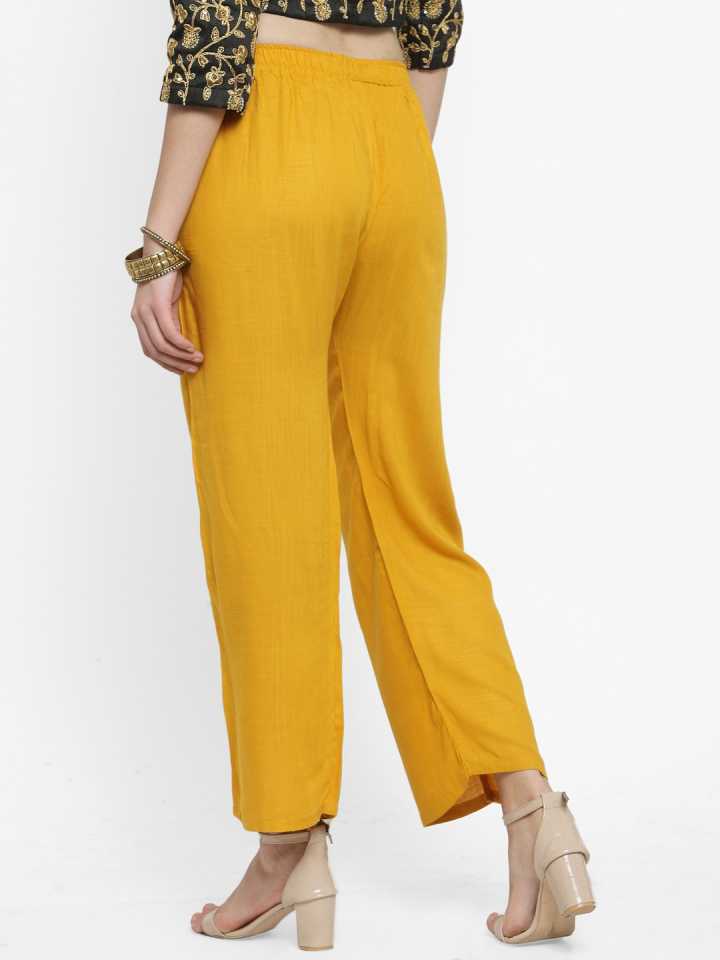 PAVONINE Mustard Color Straight Fit Rayon Fabric Palazzo For Women - Distacart