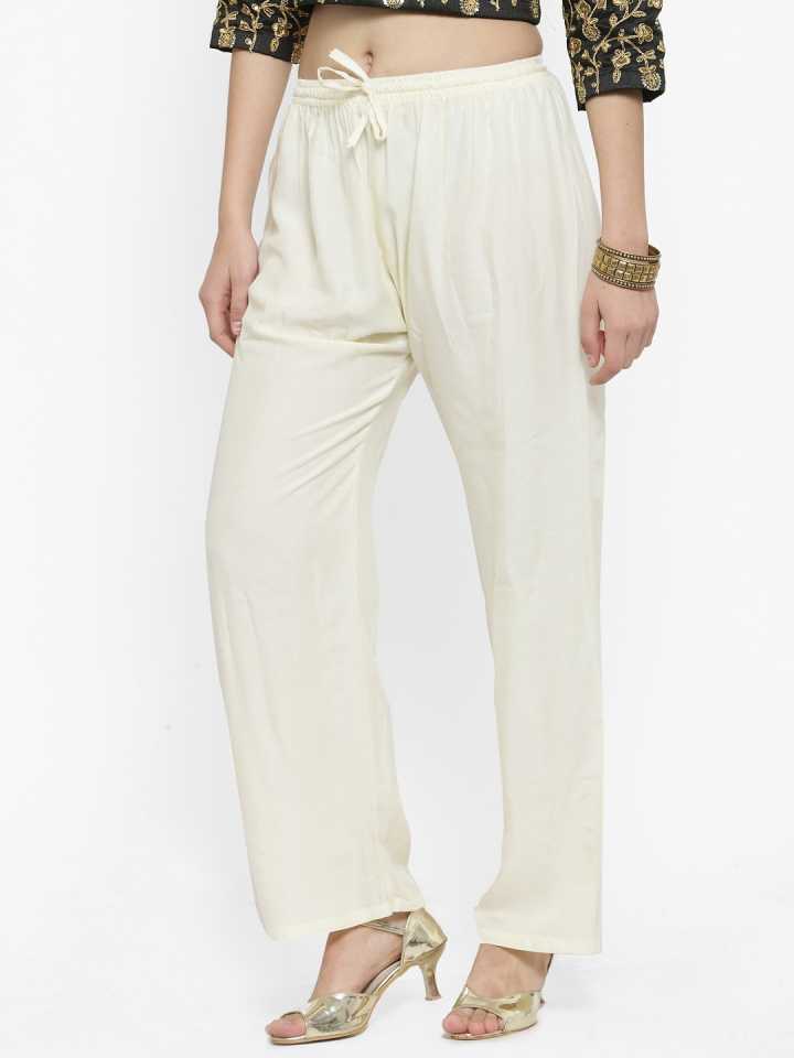 PAVONINE Off White Color Straight Fit Rayon Fabric Palazzo For Women - Distacart