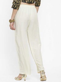 Thumbnail for PAVONINE Off White Color Straight Fit Rayon Fabric Palazzo For Women - Distacart
