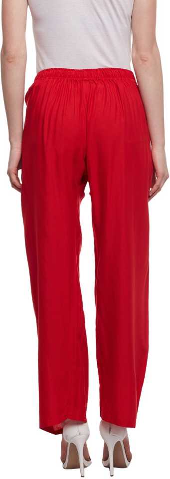 PAVONINE Red Color Straight Fit Rayon Fabric Palazzo For Women - Distacart