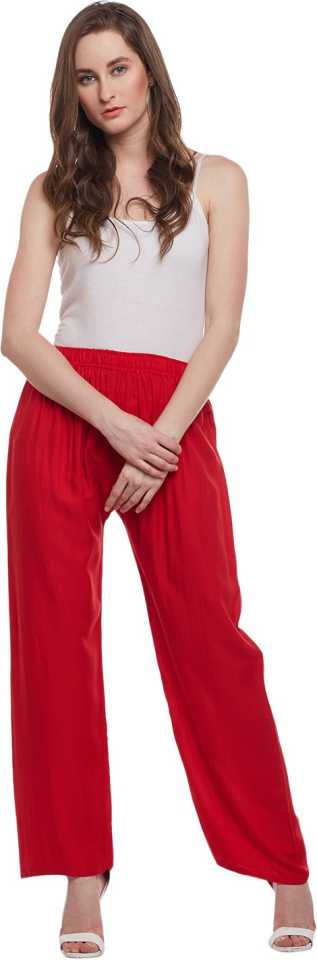 PAVONINE Red Color Straight Fit Rayon Fabric Palazzo For Women - Distacart
