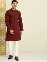 Thumbnail for House of Pataudi Men Maroon Solid Straight Kurta - Distacart