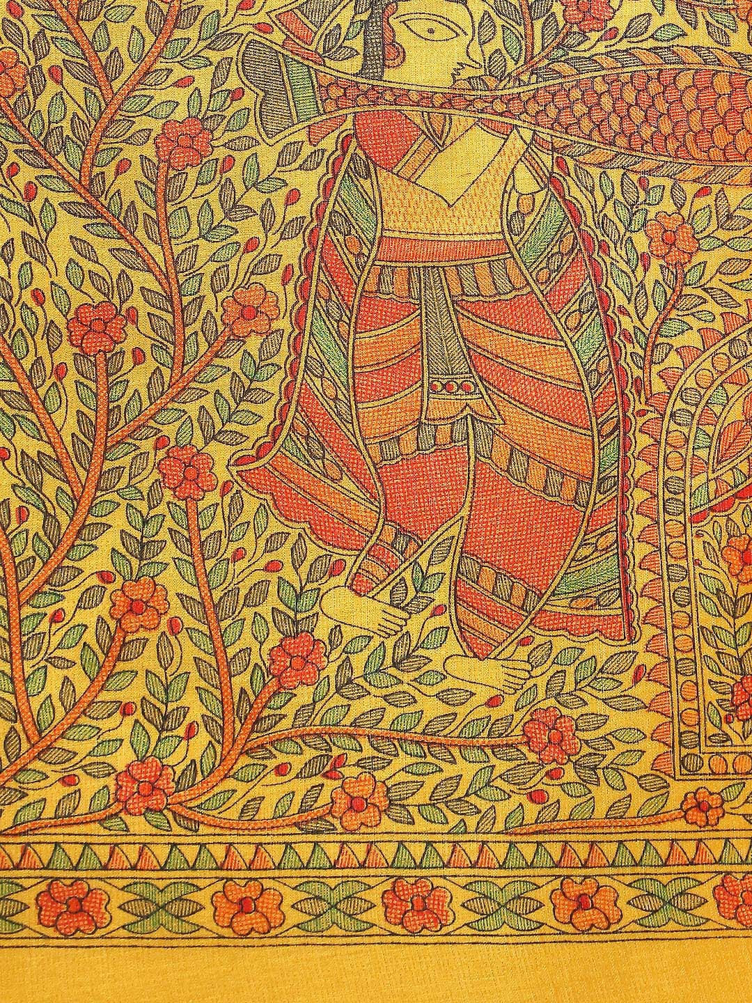 Saree Mall Yellow Art Silk Madhubani Print Saree - Distacart