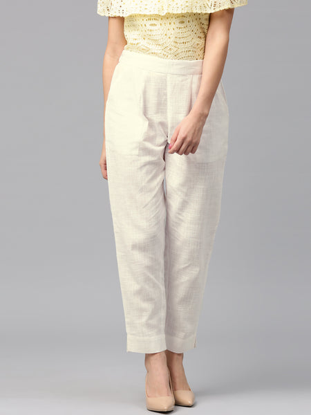 Jaipur Kurti Women White Trousers - Distacart