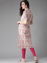 Thumbnail for HERE&NOW Women Grey & Pink Printed Straight Kurta - Distacart